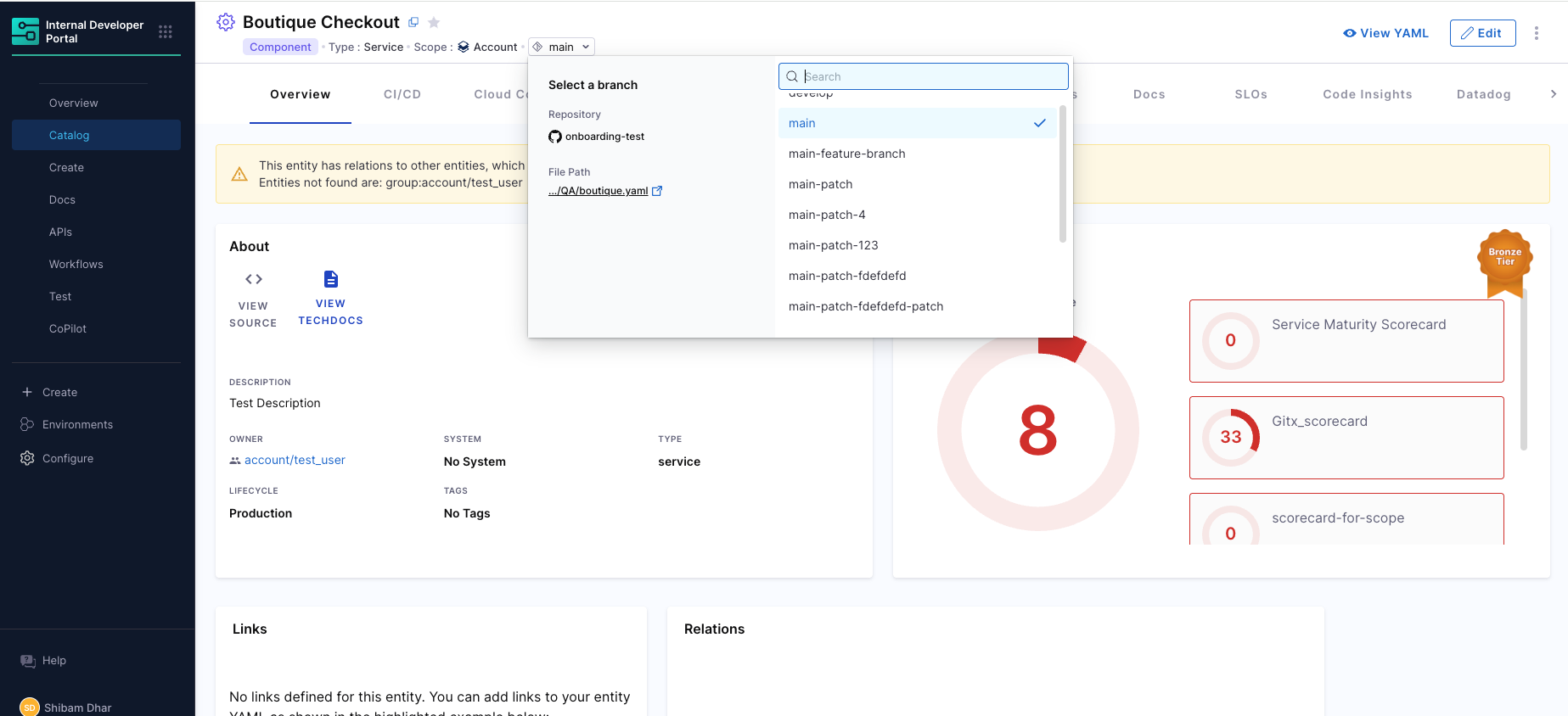 Branch Selector in Catalog View